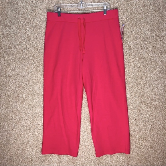 NWT pink lounge pants 100% cotton XL cropped pants drawstrings stretchy waist - Picture 1 of 11